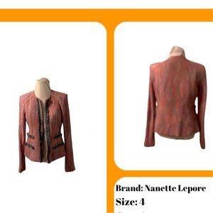 Nanette Lepore pink and denim ruffle blazer